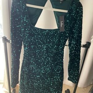Lulu's Deep Green Sequin Long Sleeve Dress